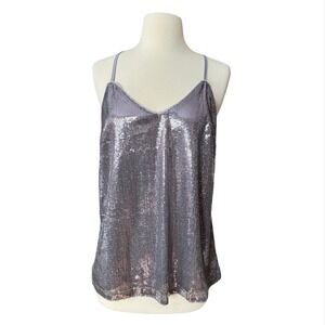 Grace Karin Grey Sequin Cami Tank Top Medium Holiday Party New Years Eve
